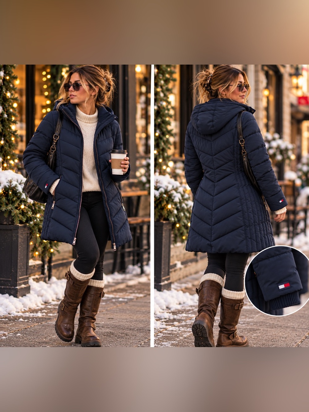 Tommy Hilfiger Navy Hooded Long Puffer Coat Women’s Size S